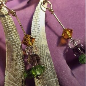 Unique Handmade 925 Silver Earrings with Gold and Purple Colored Dangles